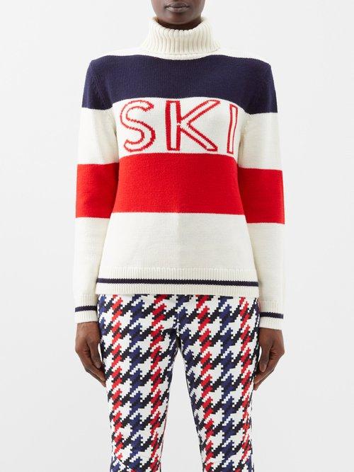 Perfect Moment - Frostine Roll-neck Striped Merino Sweater - Womens - White Navy