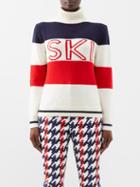Perfect Moment - Frostine Roll-neck Striped Merino Sweater - Womens - White Navy