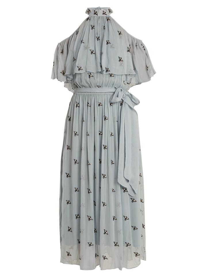 Temperley London Starling-embellished Cold-shoulder Chiffon Dress