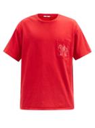 Bode - Doodle-embroidered Cotton-jersey T-shirt - Mens - Red