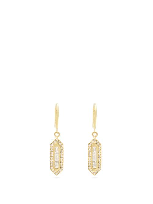 Matchesfashion.com Azlee - Triple Baguette Diamond And Gold Drop Earrings - Womens - Gold