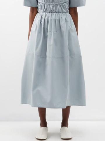 Jil Sander - Panelled Gathered-waist Cotton-poplin Midi Skirt - Womens - Grey Blue