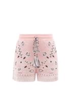 Alanui - Bandana-jacquard Cotton-blend Shorts - Womens - Light Pink