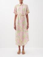 Ale Mais - Marta Paisley-print Linen-voile Shirt Dress - Womens - Pink Print