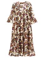 Matchesfashion.com La Doublej - Jennifer Jane Bird-print Silk-twill Midi Dress - Womens - Ivory Multi