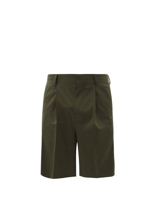 Matchesfashion.com Another Aspect - Single-pleated Wool-blend Shorts - Mens - Green