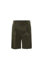 Matchesfashion.com Another Aspect - Single-pleated Wool-blend Shorts - Mens - Green