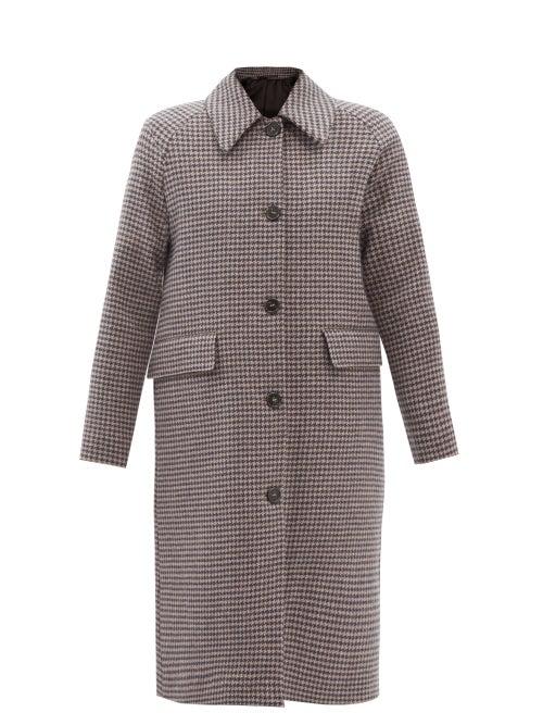 Officine Gnrale - Cylia Houndstooth-virgin Wool Coat - Womens - Brown Navy