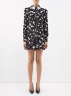 Alessandra Rich - Daisy-print Pleated Silk Mini Dress - Womens - Black