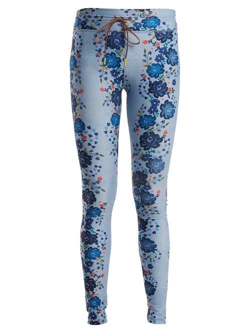 Matchesfashion.com The Upside - Denim Dahlia Floral Print Performance Leggings - Womens - Blue Multi