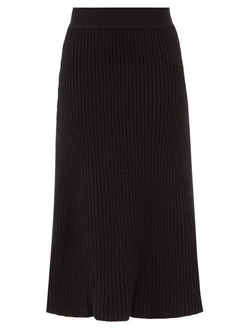 Matchesfashion.com Bottega Veneta - High-rise Ribbed Wool-blend Midi Skirt - Womens - Black