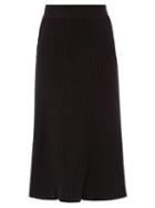 Matchesfashion.com Bottega Veneta - High-rise Ribbed Wool-blend Midi Skirt - Womens - Black