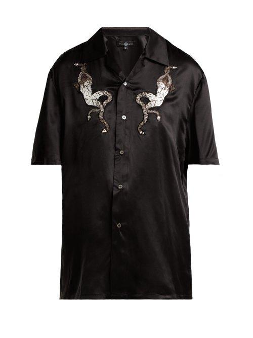 Matchesfashion.com Edward Crutchley - Appliqu Patch Silk Satin Blouse - Womens - Black