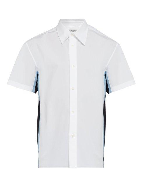Matchesfashion.com Valentino - Short Sleeved Silk Insert Cotton Shirt - Mens - White