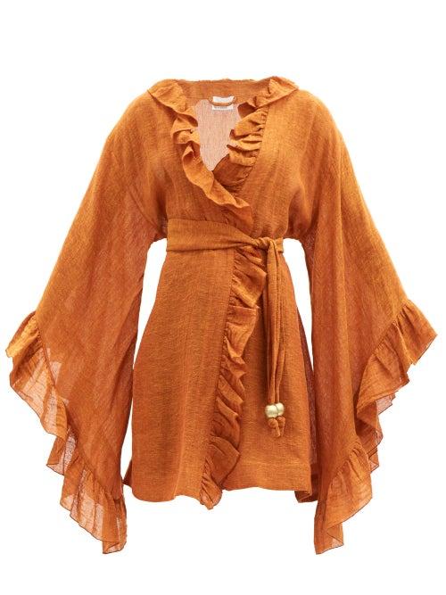 Matchesfashion.com Lisa Marie Fernandez - Anita Ruffled Linen-blend Cover Up - Womens - Orange