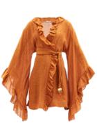Matchesfashion.com Lisa Marie Fernandez - Anita Ruffled Linen-blend Cover Up - Womens - Orange