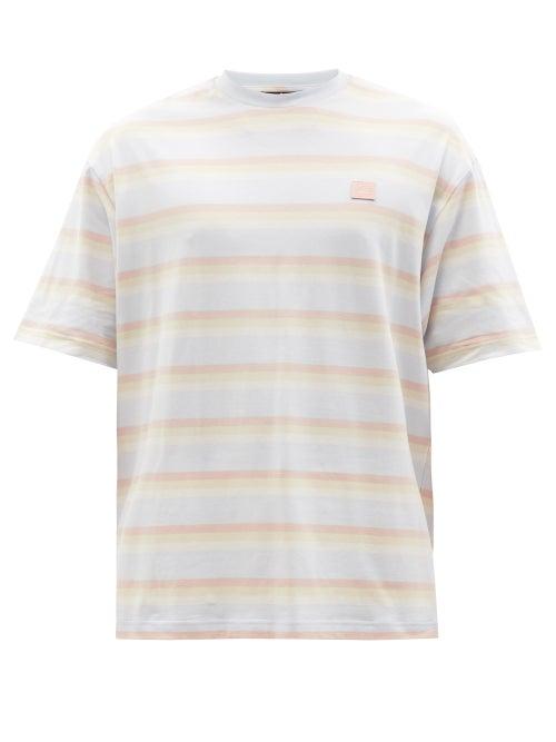 Acne Studios - Face-logo Striped Cotton-blend Jersey T-shirt - Mens - Blue Multi
