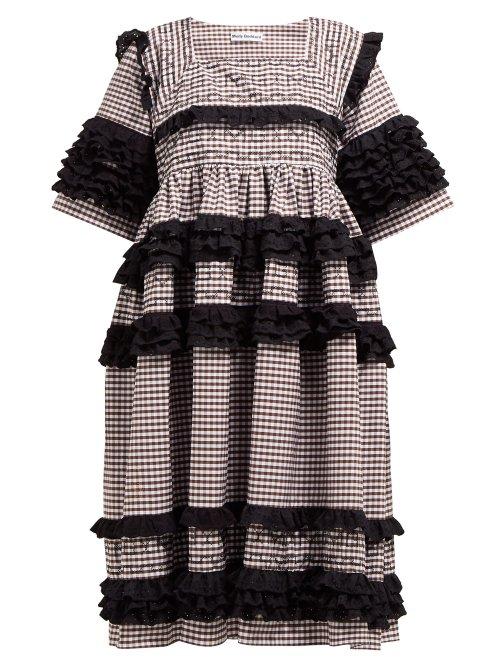 Matchesfashion.com Molly Goddard - Frank Cross Stitched Gingham Cotton Midi Dress - Womens - Brown