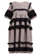 Matchesfashion.com Molly Goddard - Frank Cross Stitched Gingham Cotton Midi Dress - Womens - Brown