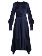 Matchesfashion.com Jonathan Simkhai - Asymmetric Satin Midi Dress - Womens - Navy
