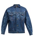 Matchesfashion.com Ahluwalia - Wave-print Upcycled Cotton-denim Jacket - Mens - Blue