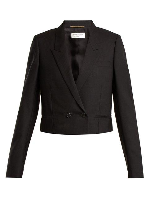 Matchesfashion.com Saint Laurent - Textured Wool Cropped Jacket - Womens - Black