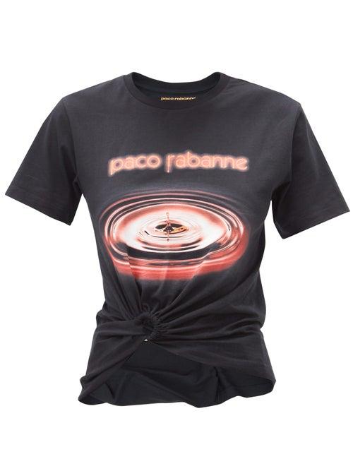 Matchesfashion.com Paco Rabanne - Drip Logo-print Gathered Cotton T-shirt - Womens - Black