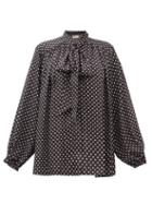 Matchesfashion.com Alexandre Vauthier - Pussy-bow Polka-dot Twill Blouse - Womens - Black Multi