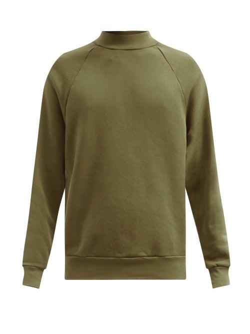 Matchesfashion.com Les Tien - High-neck Brushed-back Cotton Sweatshirt - Mens - Khaki