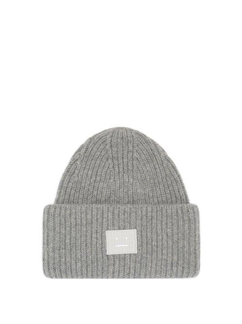 Matchesfashion.com Acne Studios - Pansy Face Patch Wool Beanie - Mens - Grey