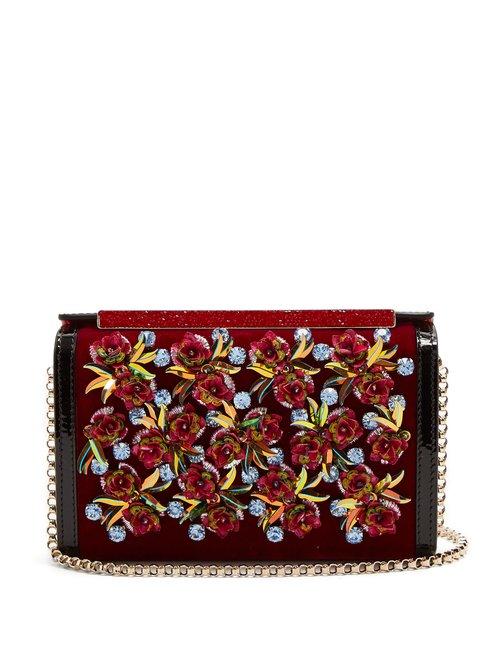 Matchesfashion.com Christian Louboutin - Vanite Flower Embroidered Velvet Clutch - Womens - Black Multi