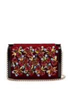 Matchesfashion.com Christian Louboutin - Vanite Flower Embroidered Velvet Clutch - Womens - Black Multi