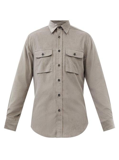 Brioni - Patch-pocket Sea Island-cotton Needlecord Shirt - Mens - Grey