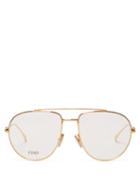 Matchesfashion.com Fendi - Ff-keyhole Aviator Metal Sunglasses - Womens - Gold