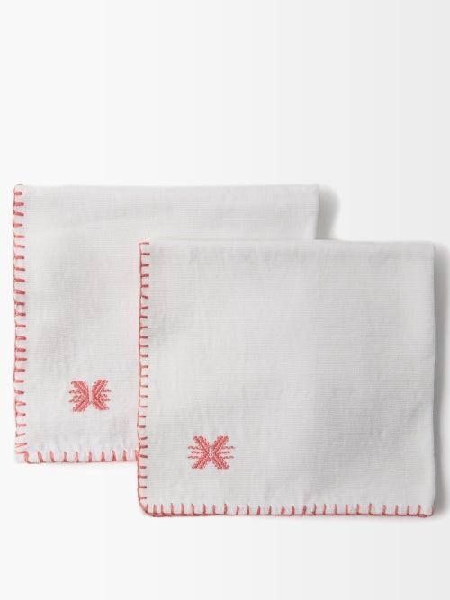 Pippa Holt - Set Of Two No.32 Geometric Cotton Napkins - Womens - White Pink