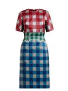 Matchesfashion.com Mary Katrantzou - Acacia Circle Printed Gingham Satin Dress - Womens - Blue Multi
