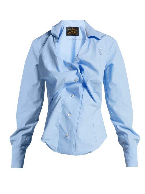 Matchesfashion.com Vivienne Westwood Anglomania - Twisted Cotton Poplin Shirt - Womens - Light Blue