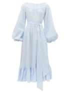 Matchesfashion.com Wiggy Kit - Veranda Striped Cotton Seersucker Midi Dress - Womens - Blue Multi