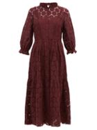 Matchesfashion.com Apiece Apart - Suenos Broderie Anglaise Cotton Blend Midi Dress - Womens - Burgundy