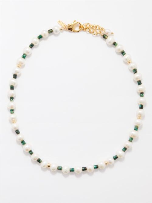 Liou - Fern Lapis, Pearl & 14kt Gold-plated Necklace - Mens - Green Multi