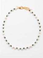 Liou - Fern Lapis, Pearl & 14kt Gold-plated Necklace - Mens - Green Multi