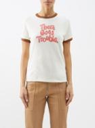 Re/done - There Goes Trouble-print Cotton T-shirt - Womens - White Multi