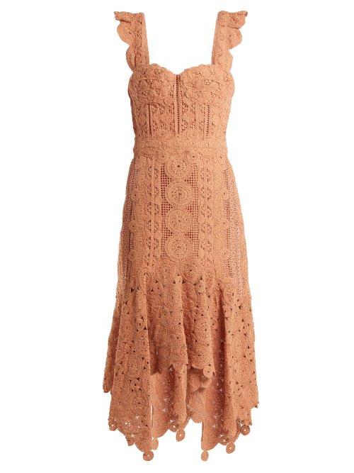 Matchesfashion.com Jonathan Simkhai - Cotton Macram Lace Handkerchief Hem Dress - Womens - Tan
