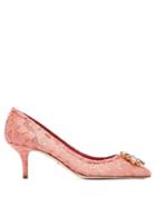 Matchesfashion.com Dolce & Gabbana - Bellucci Crystal Embellished Lace Pumps - Womens - Pink