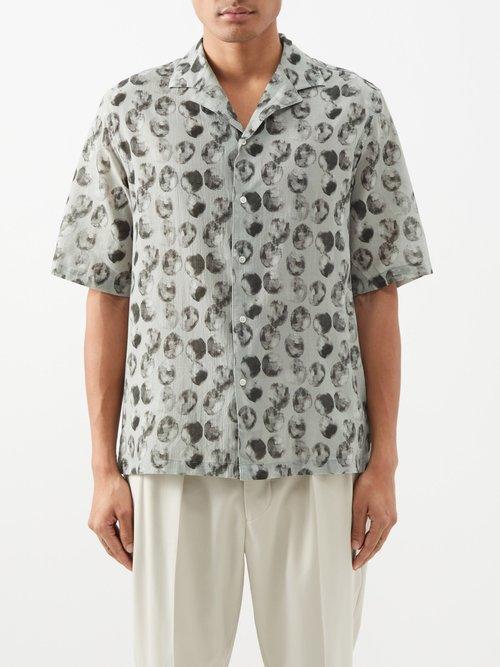 Officine Gnrale - Eren Bubble-print Cotton-poplin Shirt - Mens - Green Multi