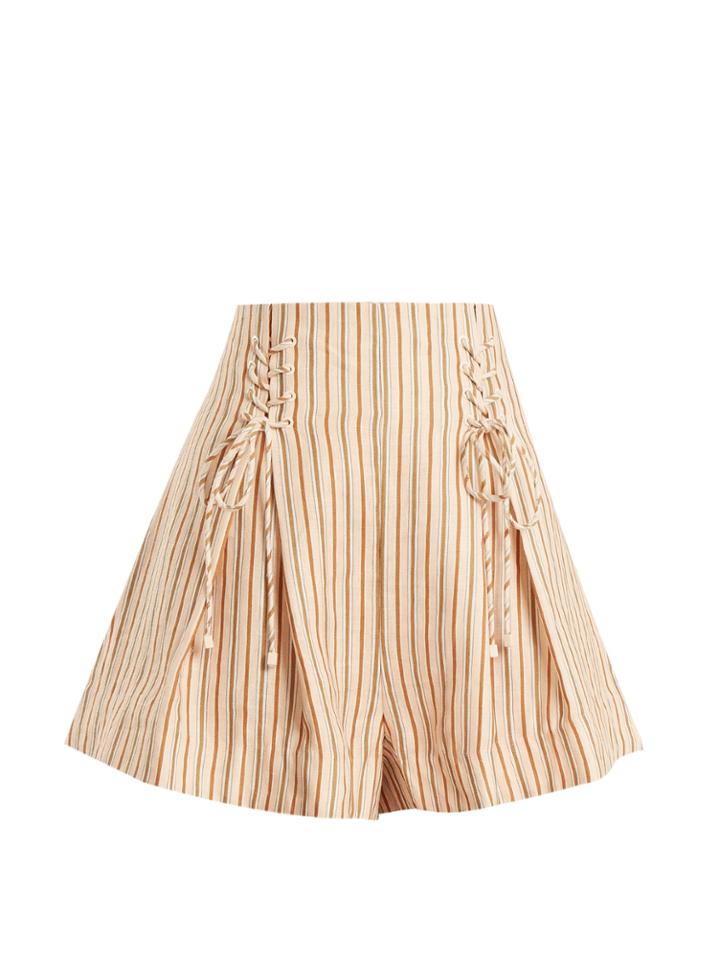 Zimmermann Painted Heart Lace-up Striped Linen Shorts