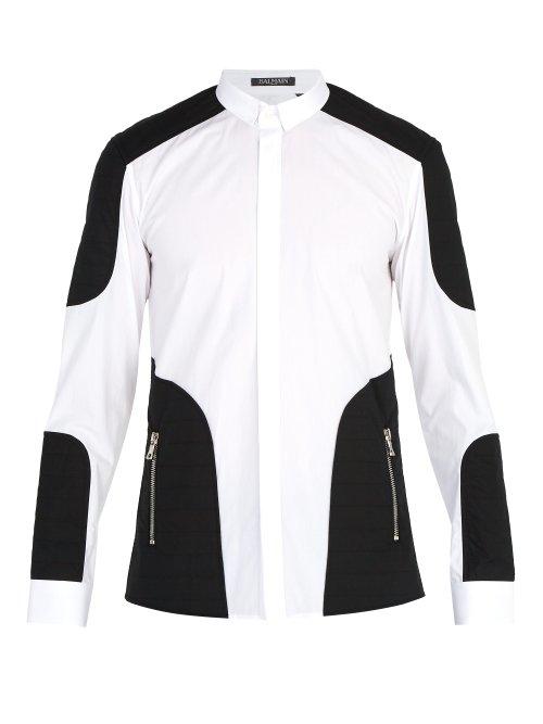 Matchesfashion.com Balmain - Quilted Panelled Cotton Poplin Shirt - Mens - White