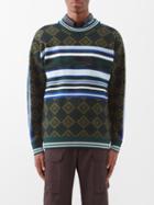 Ahluwalia - Lola Diamond And Stripe-jacquard Merino Sweater - Mens - Green Multi