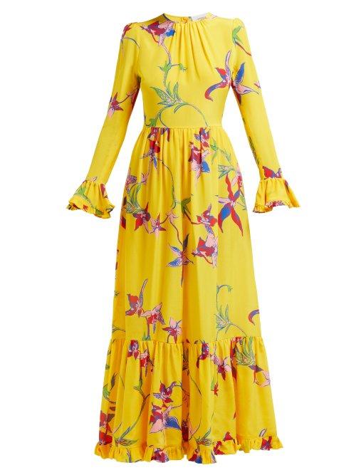 Matchesfashion.com La Doublej - Visconti Orchid Print Silk Dress - Womens - Yellow Print