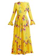 Matchesfashion.com La Doublej - Visconti Orchid Print Silk Dress - Womens - Yellow Print